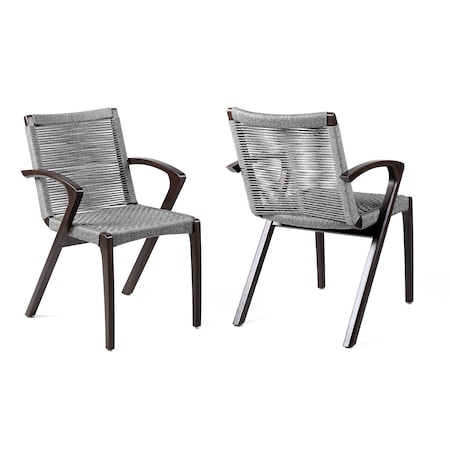 Armen Living Nabila Outdoor Dark Eucalyptus Wood and Gray Rope Dining Chairs, PK2 840254333420